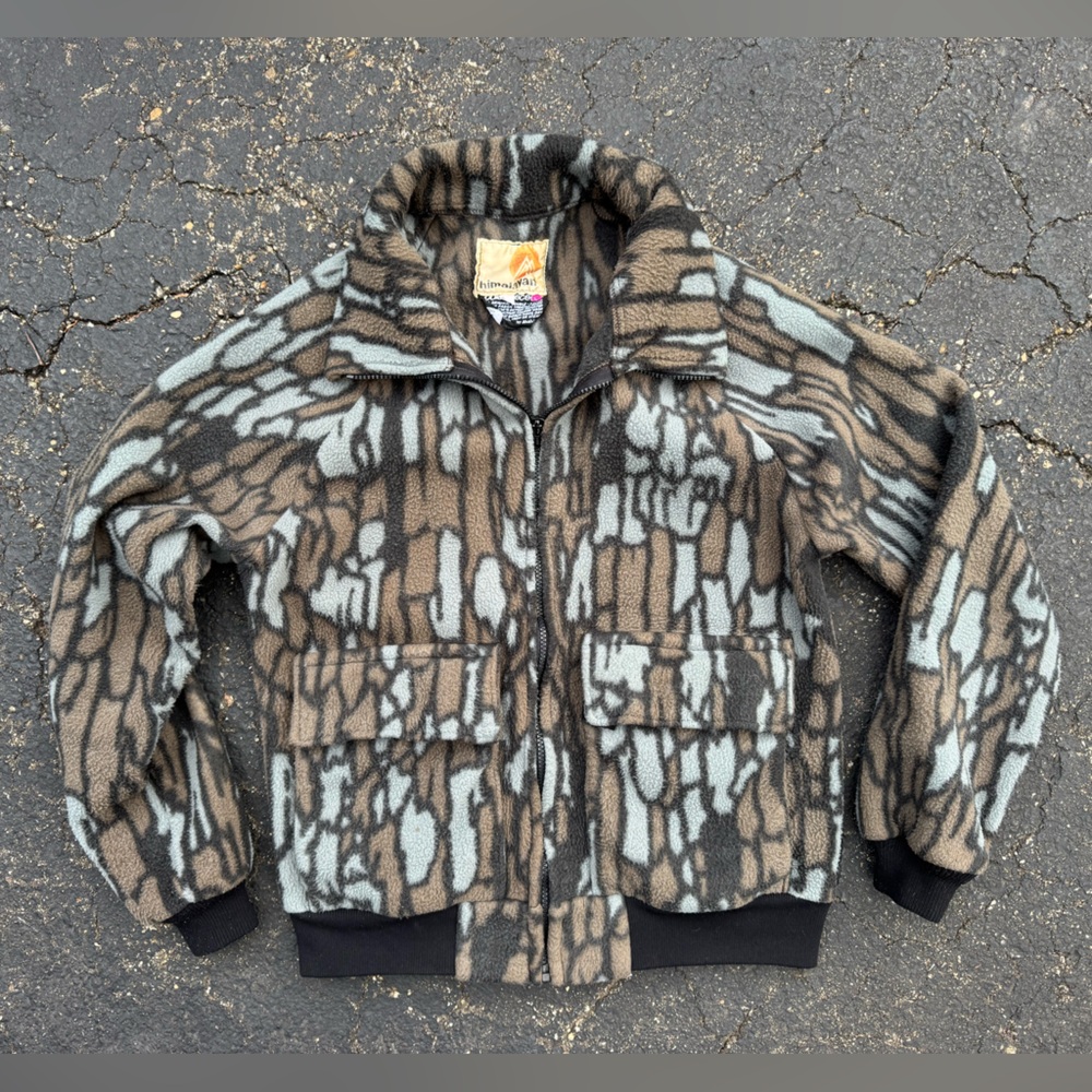 Men's Brown, Grey & Black Tree Camo Polar Fleece Bomber Jacket